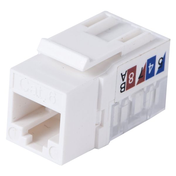 White SUNPU Cat5e UTP 90-degree Ethernet keystone coupler